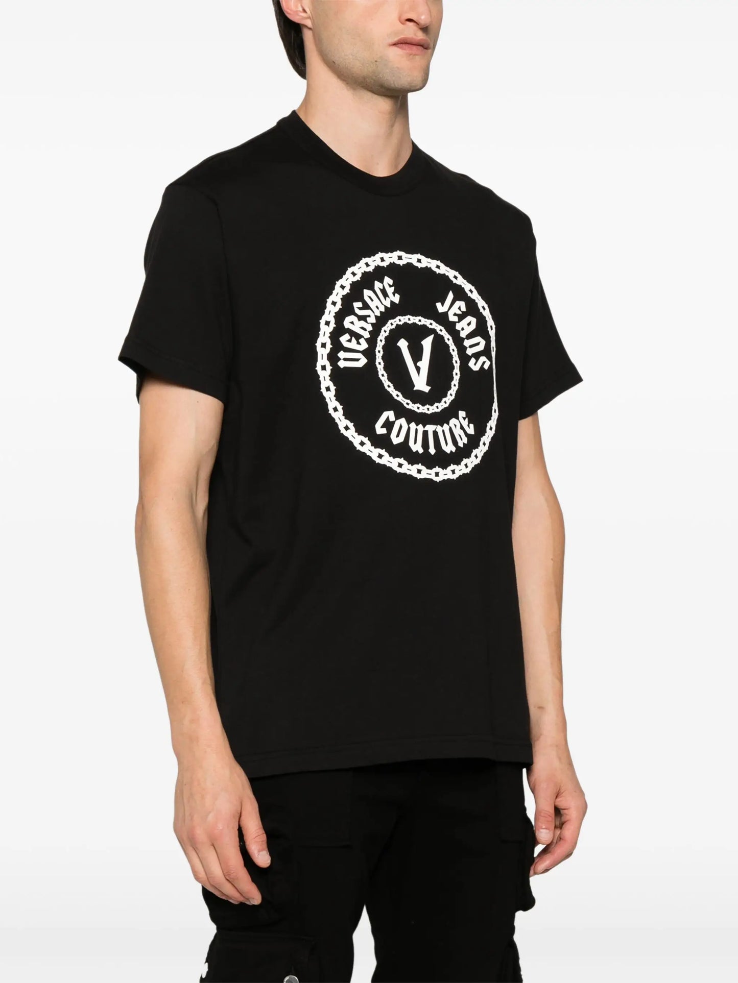 Camiseta Versace Jeans Logo Cadenas Blanco y Negro