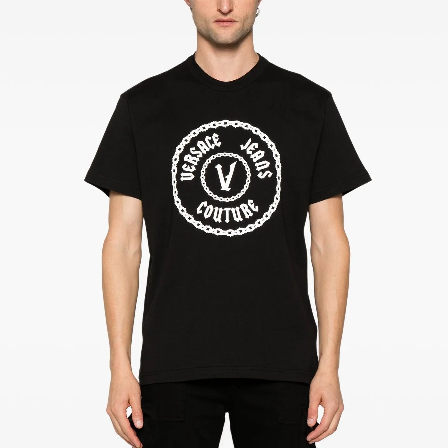 Camiseta Versace Jeans Logo Cadenas Blanco y Negro