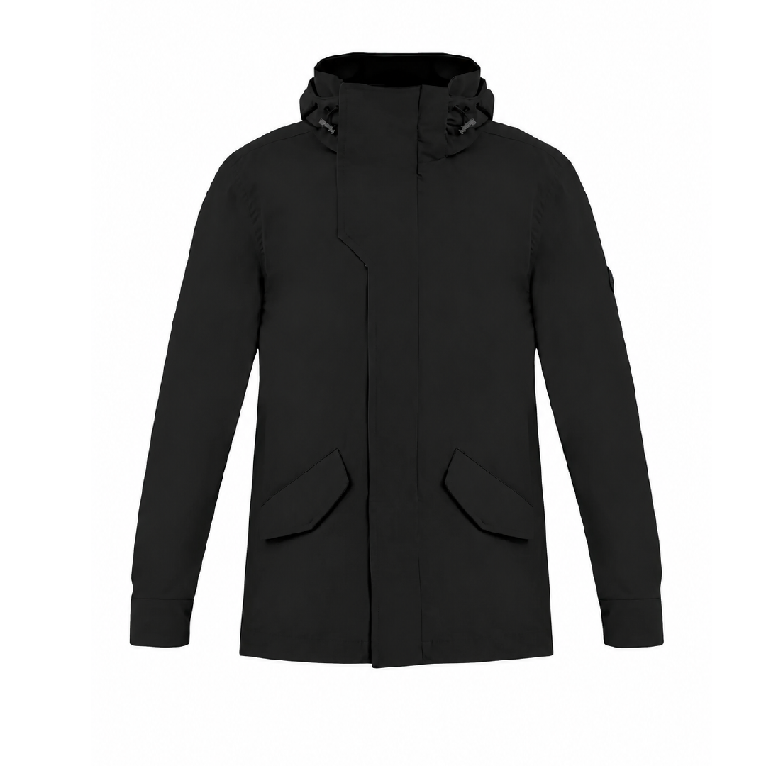 Mens black jacket with removable hood Holmium